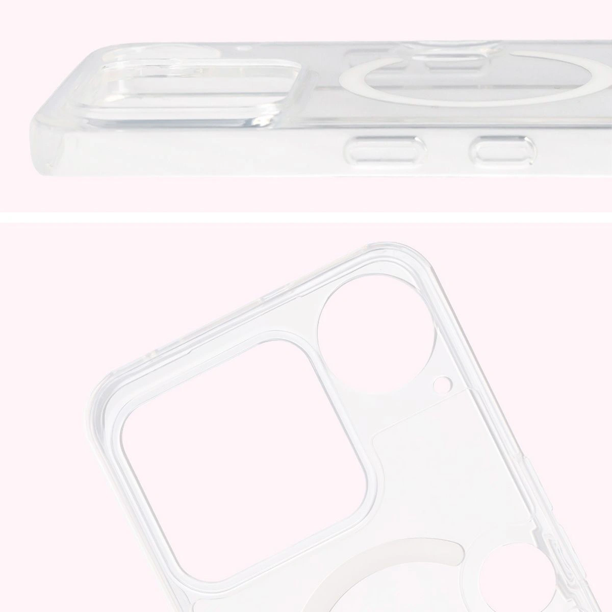 Pełne wycięcie i podwyższone krawędzie aparatu w etui Bizon Case CrystalO do Nothing Phone (3)